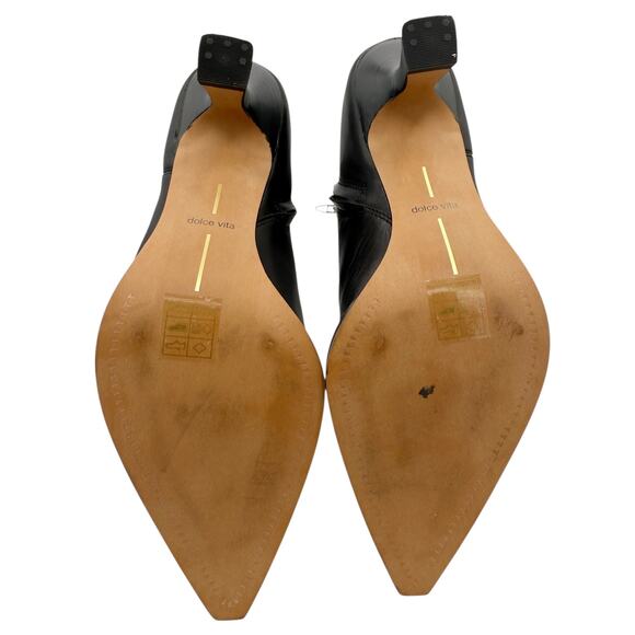 Dolce Vita Arya Ankle Heeled Boots Black Leather Size 10 Pointed Toe Kitten Heel - Picture 7 of 14